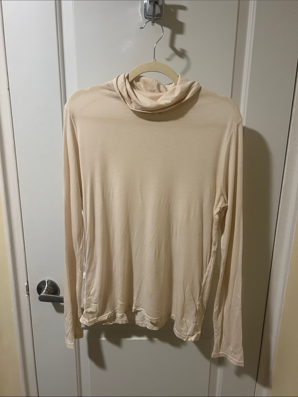 AMO Lightweight Long Sleeve Draped Turtleneck Top - Cream